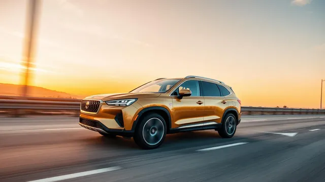 Carro em rodovia ao entardecer, em movimento